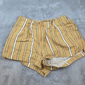 Bebop Womens Linen Shorts Pants Gold Striped Medium Pockets‎ Casual VTG